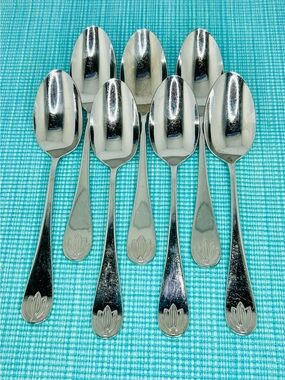 Mikasa WATER LILY Stainless 18-8 Cathy Hardwick Japan Well Used 6 Soup Spoons
